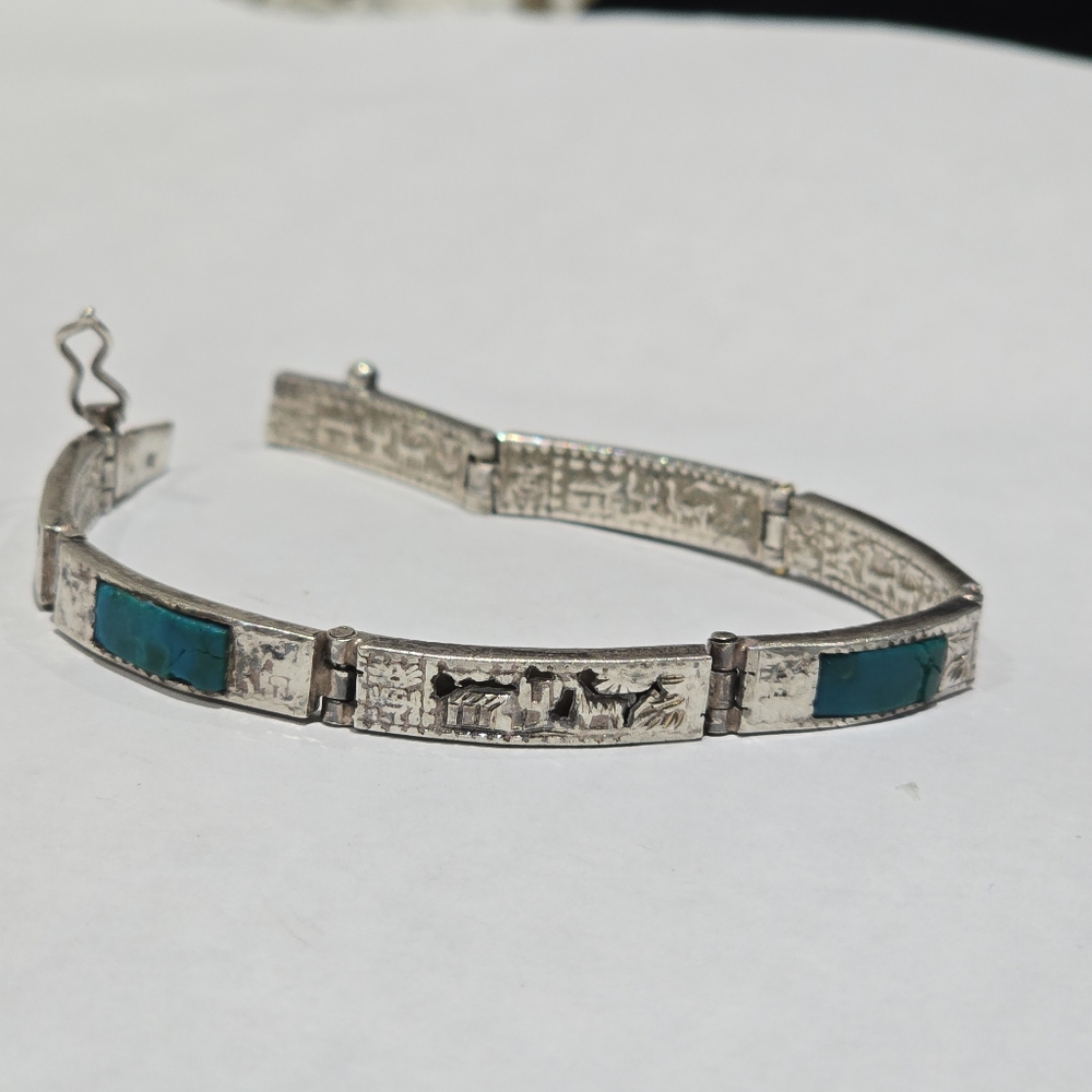 Vintage 925 Sterling Silver Hinged Articulated Links Clasp Bracelet Ethnic Peru